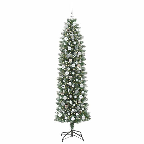 vidaXL Albero di Natale Artificiale Sottile Verde e Bianco 210 cm