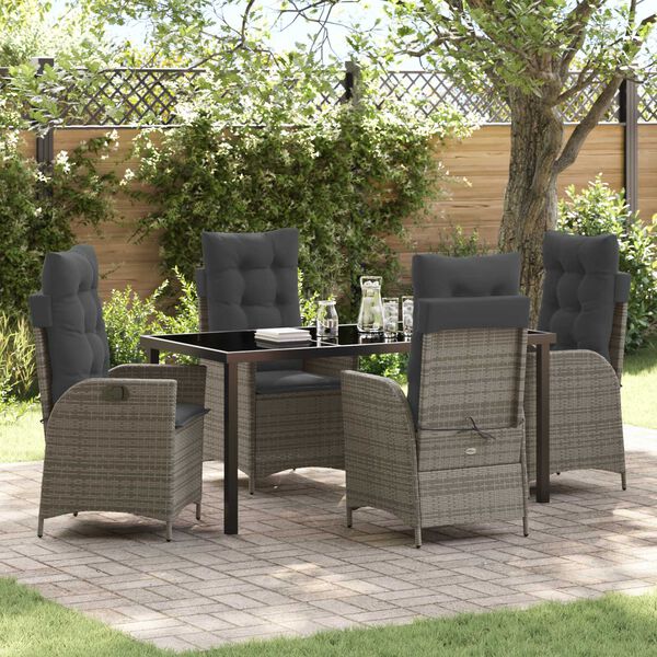 vidaXL Set da Pranzo per Giardino con cuscino 5 pcs Grigio polyrattan