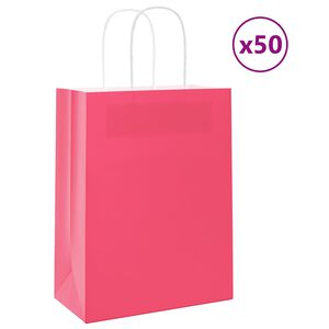 vidaXL Sacchetti di Carta 50 pz con Manici Rosa 21x11x28 cm