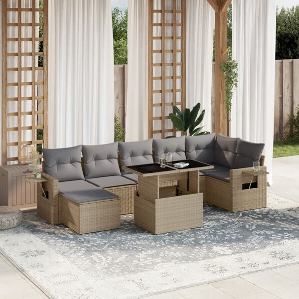 vidaXL Set Divano da Giardino 8 pz con Cuscini Beige in Polyrattan