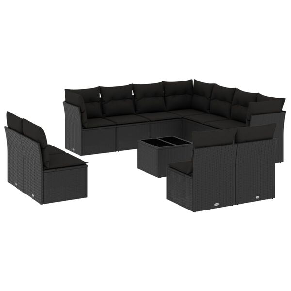 vidaXL Set Divani da Giardino 12 pz con Cuscini Nero in Polyrattan