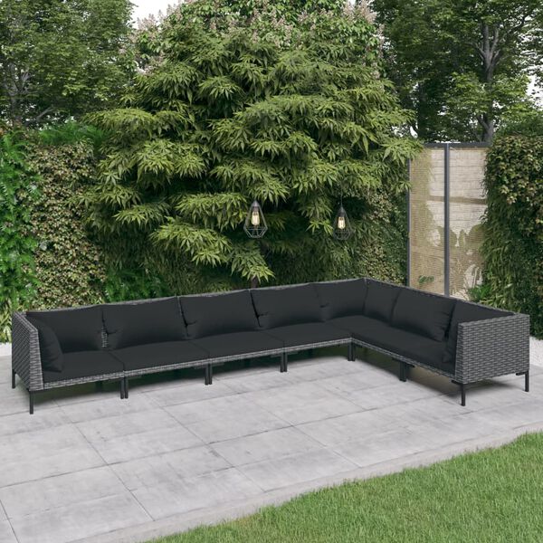 vidaXL Set Divani da Giardino 7 pz con Cuscini Polyrattan Grigio Scuro