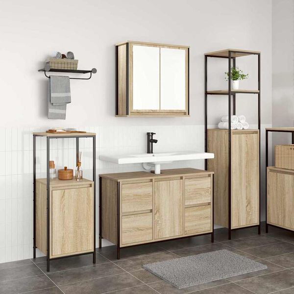 vidaXL Set di mobili per il bagno con porta 3 pcs Rovere Sonoma e Nero