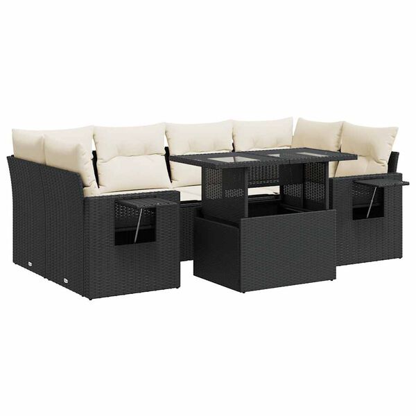 vidaXL Set Divani da Giardino con Cuscini 7pz Nero Polyrattan