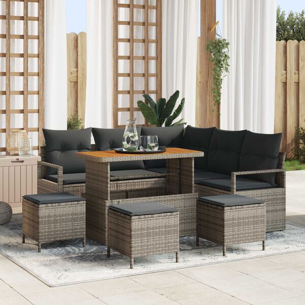 vidaXL Set Divano da Giardino con cuscino 9 pcs Grigio polyrattan