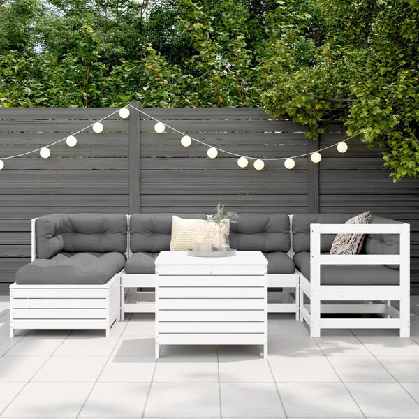 vidaXL Set Divani da Giardino 7 pz Bianco in Legno Massello di Pino
