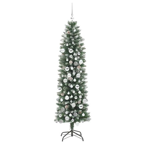 vidaXL Albero di Natale Artificiale Sottile Verde e Bianco 180 cm