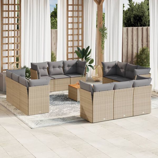 vidaXL Set Divano da Giardino 13 pz con Cuscini Beige Misto Polyrattan