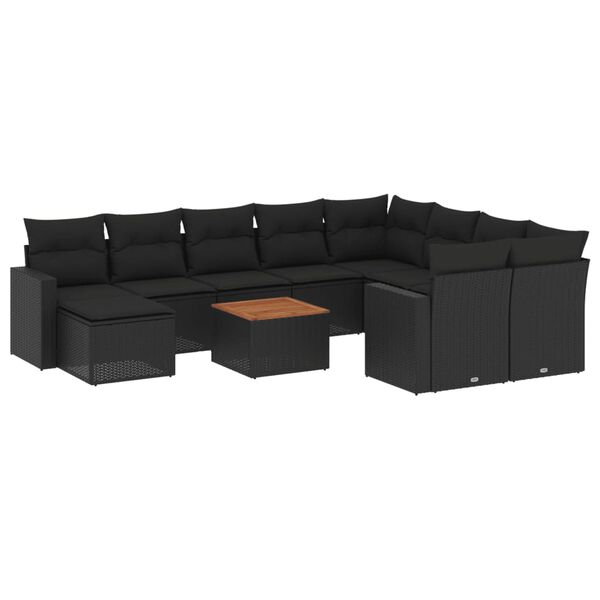 vidaXL Set Divani da Giardino 11 pz con Cuscini in Polyrattan Nero