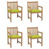 vidaXL Sedie Giardino 4 pz e Cuscini Verde Brillante Massello di Teak
