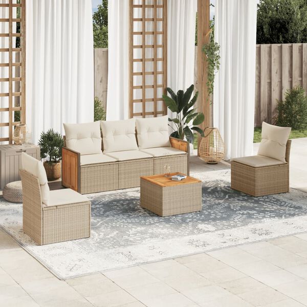 vidaXL Set Divano da Giardino 6 pz con Cuscini Beige in Polyrattan
