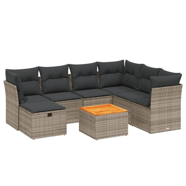 vidaXL Set Divano da Giardino 8 pz con Cuscini Grigio in Polyrattan