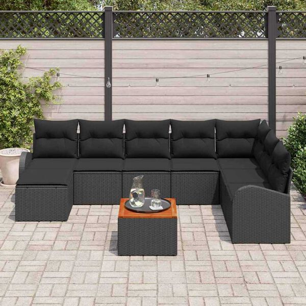 vidaXL Set Divano da Giardino con archiviazione 9 pcs Nero polyrattan