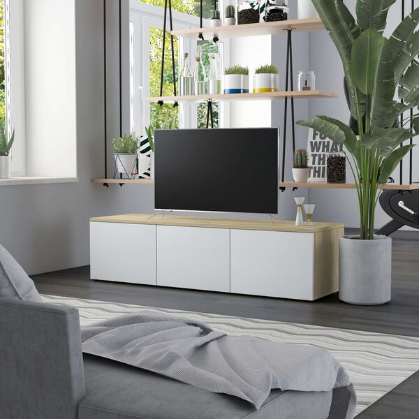 vidaXL Mobile TV Bianco e Rovere Sonoma 120x34x30 cm Legno Multistrato