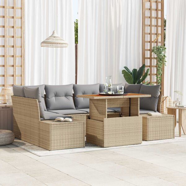 vidaXL Set Divano da Giardino 7 pcs Beige Poly Rattan