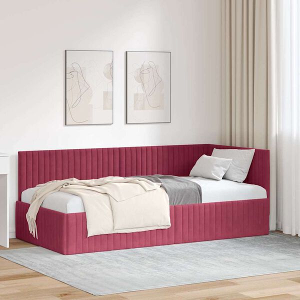 vidaXL Cornice del letto ad angolo Rosso Vino 90 cm x 190 cm Velluto