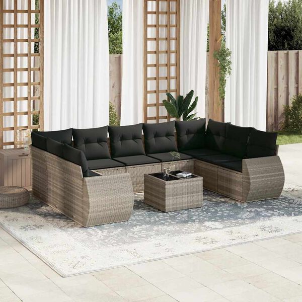 vidaXL Set Divano Giardino 10 pz con Cuscini Grigio Chiaro Polyrattan