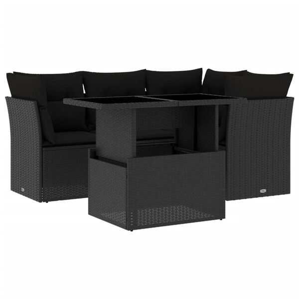 vidaXL Set Divani da Giardino 5 pz con Cuscini in Polyrattan Nero