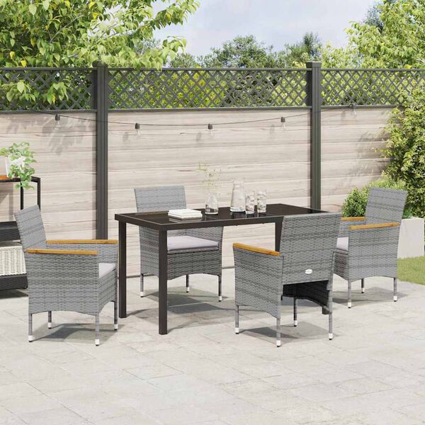 vidaXL Set da Pranzo per Giardino con cuscino 5 pcs Grigio polyrattan