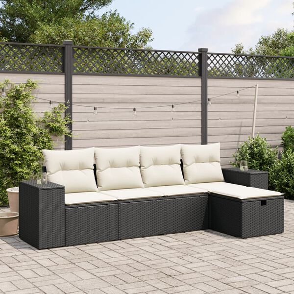 vidaXL Set Divani da Giardino 5 pz con Cuscini in Polyrattan Nero
