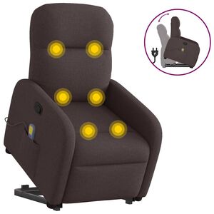 vidaXL Poltrona Alzapersona Massaggi Reclinabile Marrone Scuro Tessuto