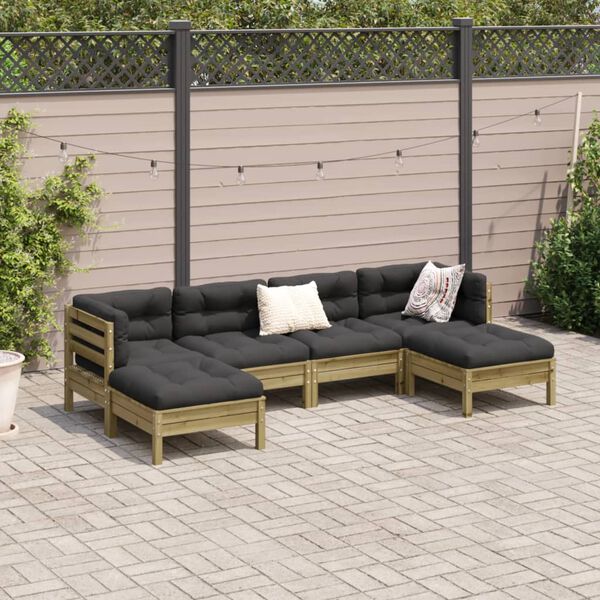 vidaXL Set Divani da Giardino 6pz con Cuscini Legno Impregnato di Pino