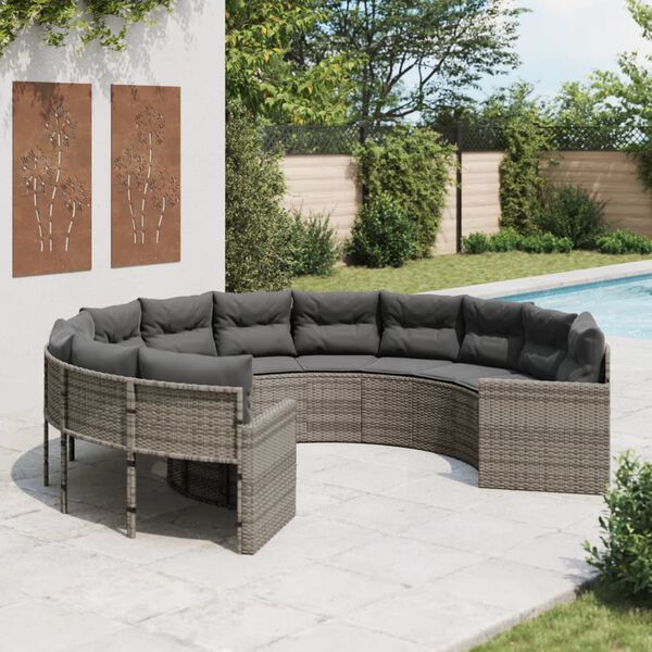 vidaXL Divano da Giardino con Cuscini Circolare Grigio in Polyrattan