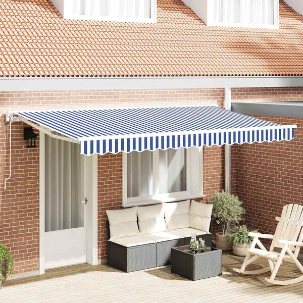vidaXL Tenda Retrattile Blu e Bianco 400 x 200 cm Poliestere e Metallo