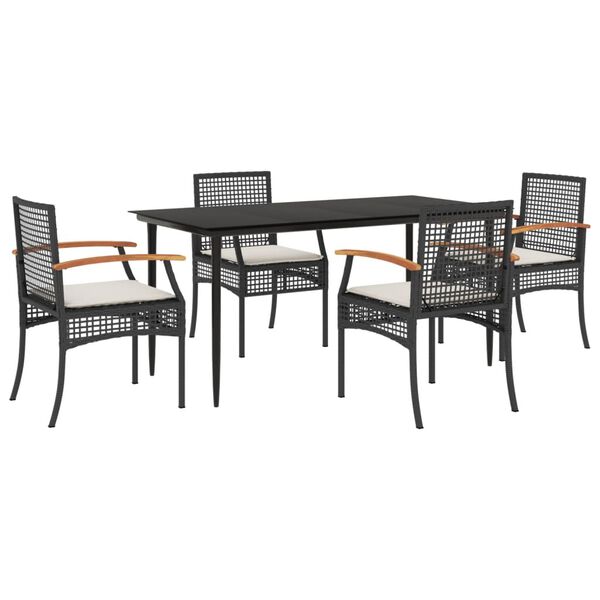 vidaXL Set da Pranzo da Giardino 5 pz Nero con Cuscini in Polyrattan