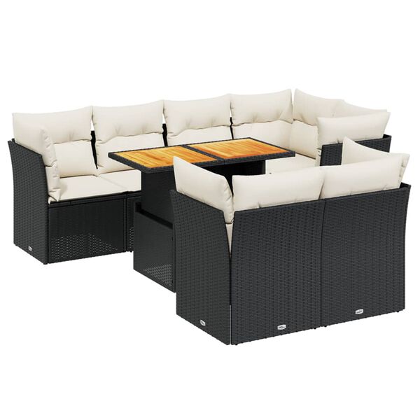 vidaXL Set Divani da Giardino con Cuscini 8 pz Nero in Polyrattan