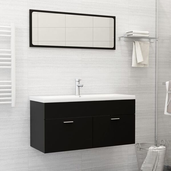 vidaXL Set Mobili da Bagno Nero in Truciolato