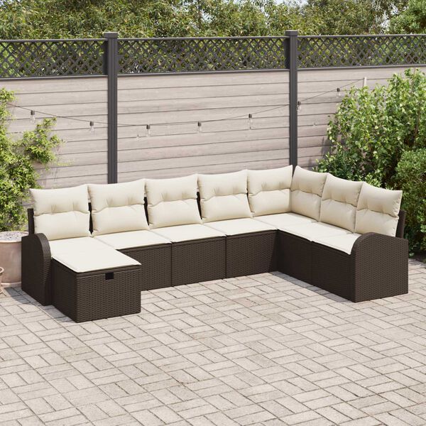 vidaXL Set di divani con cuscino Marrone e crema polyrattan