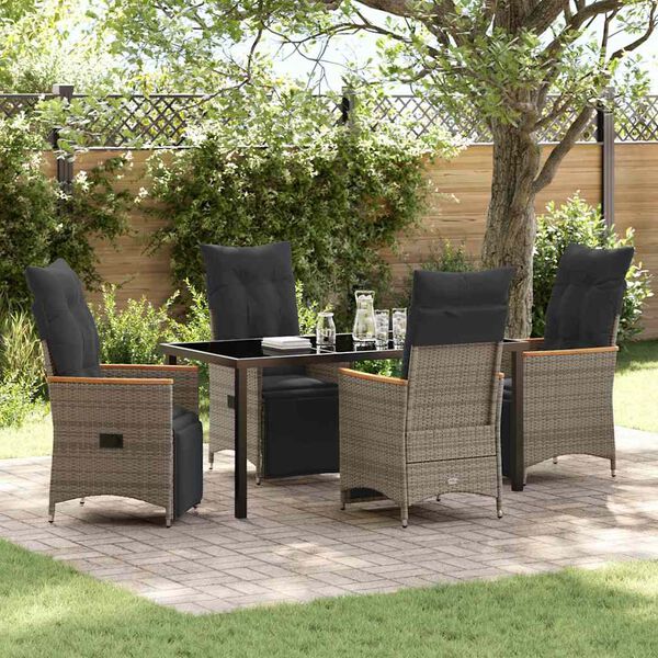 vidaXL Set da Pranzo per Giardino con cuscino 5 pcs Grigio polyrattan