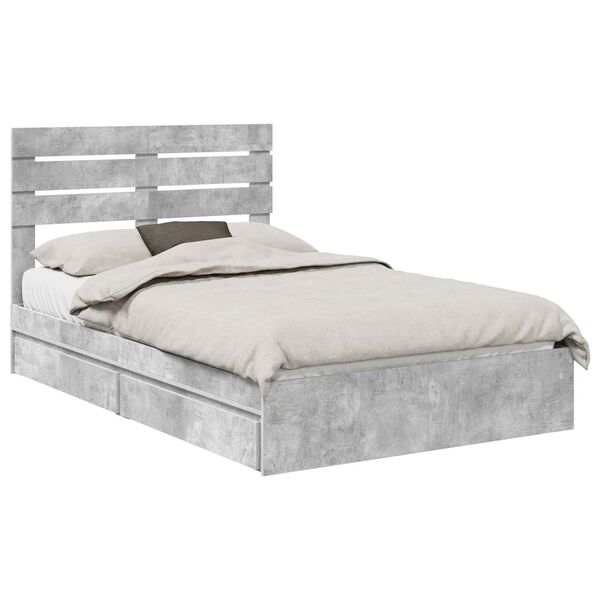 vidaXL Letto con Contenitore con testiera Grigio cemento 135 x 190 cm