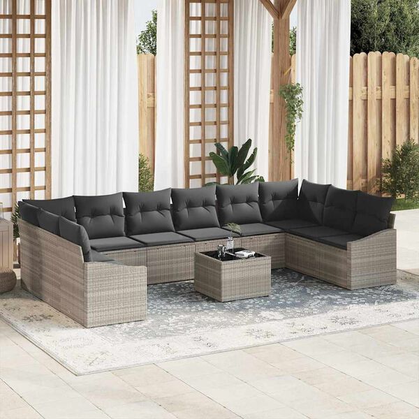vidaXL Set Divano da Giardino 11 pcs Grigio chiaro Poly Rattan