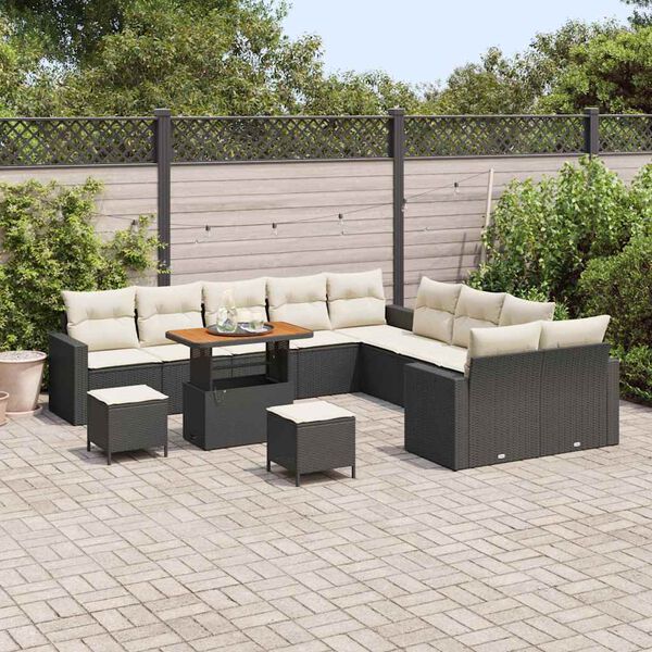 vidaXL Set Divano da Giardino 17 pcs Nero e Crema polyrattan
