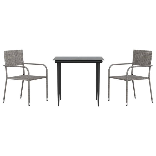 vidaXL Set da Pranzo da Giardino 3 pz Nero Grigio Polyrattan e Acciaio