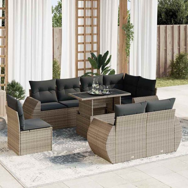 vidaXL Set Divano da Giardino 9 pz con Cuscini Grigio in Polyrattan
