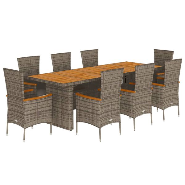 vidaXL Set da Pranzo da Giardino 11pz con Cuscini in Polyrattan Grigio