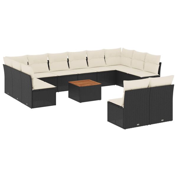 vidaXL Set Divani da Giardino 13pz con Cuscini Nero in Polyrattan