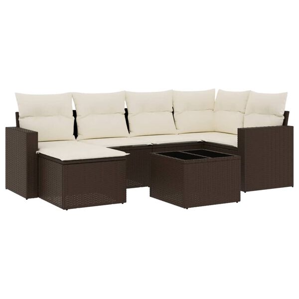 vidaXL Set Divani da Giardino 7 pz con Cuscini Marrone in Polyrattan
