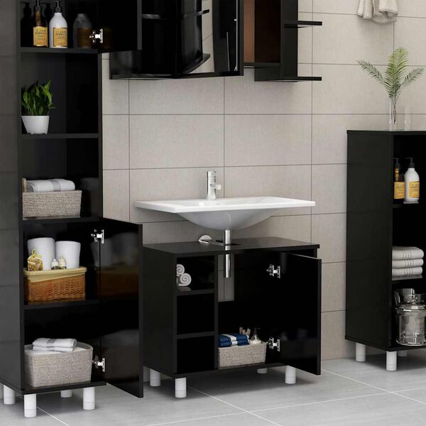 vidaXL Mobile da Bagno Nero 60x32x53,5 cm in Legno Multistrato