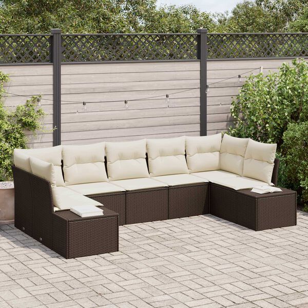 vidaXL Set Divano da Giardino con cuscino 7 pcs Marrone polyrattan