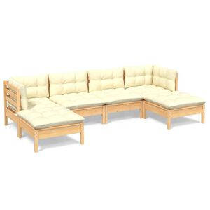 vidaXL Set Salotto da Giardino 6 pz con Cuscini Crema Legno di Pino