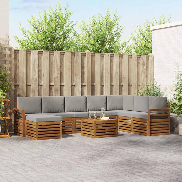 vidaXL Set divani con cuscino 9 pcs Grigio Naturale e Chiaro