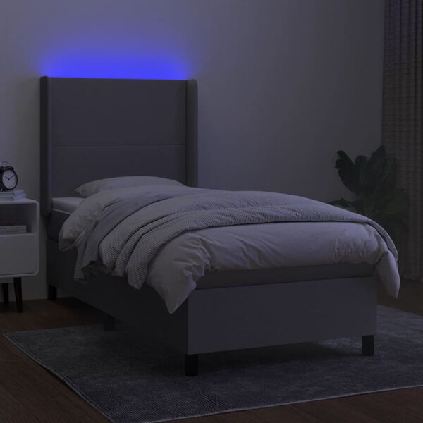 vidaXL Letto a Molle Materasso e LED Grigio Chiaro 90x200 cm Tessuto