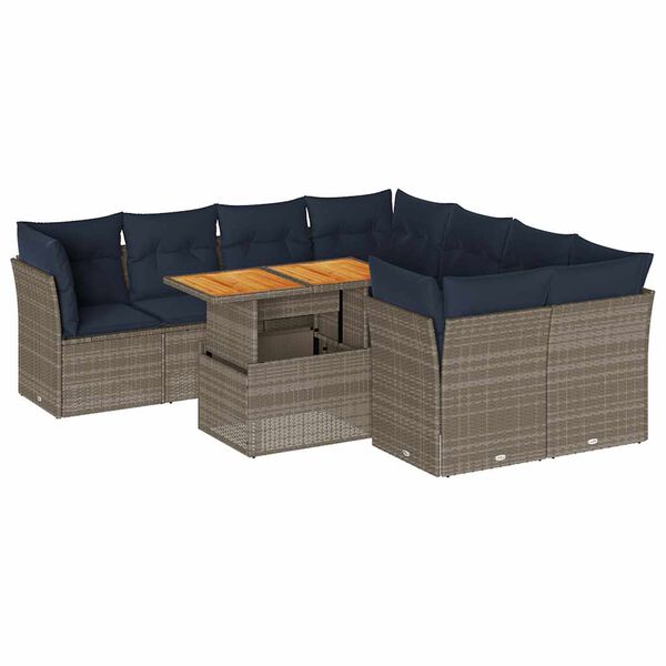 vidaXL Set Divano da Giardino 9 pz con Cuscini Grigio in Polyrattan