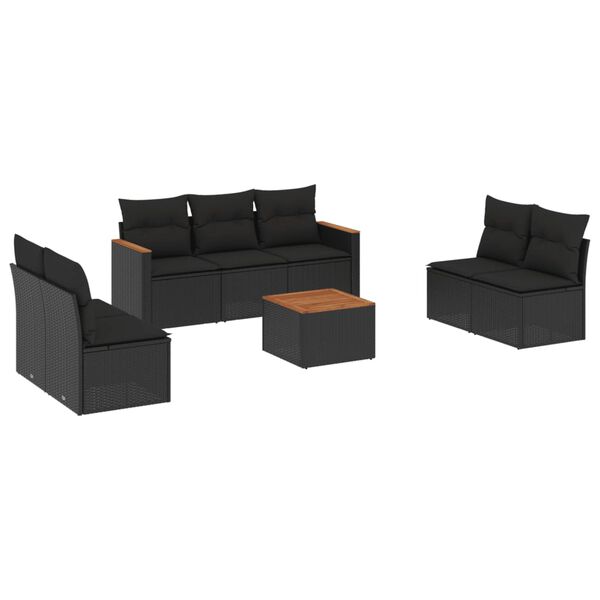 vidaXL Set Divani da Giardino con Cuscini 8 pz Nero in Polyrattan