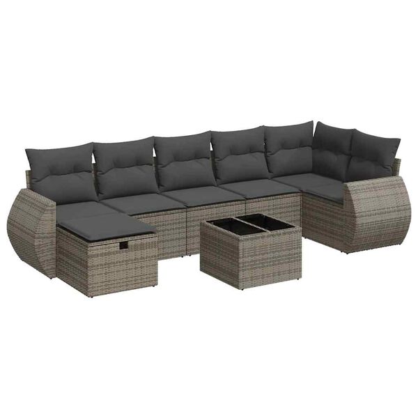 vidaXL Set Divani da Giardino 7 pz con Cuscini Grigio in Polyrattan
