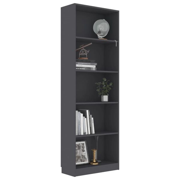 vidaXL Libreria a 5 Ripiani Grigia 60x24x175 cm in Legno Multistrato